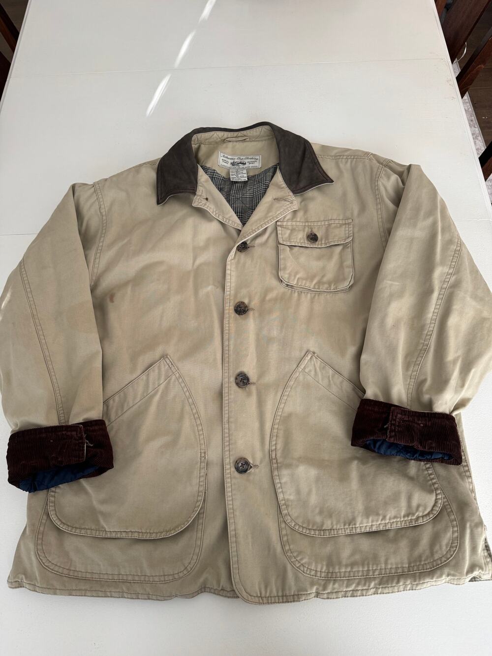 Vintage Gap Men's Barn Jacket Chore Coat Flannel Lined Leather Collar Size Large